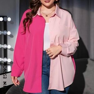 SHEIN Essnce Plus Two Tone Drop Shoulder Patched Pocket
Blouse